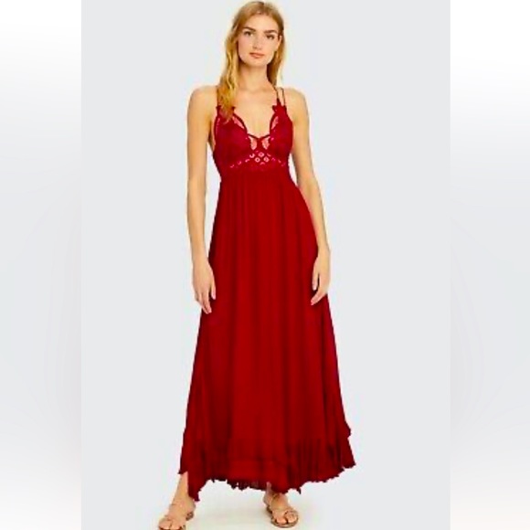 Free People Red Backless Maxi Dress - Picture 1 of 12